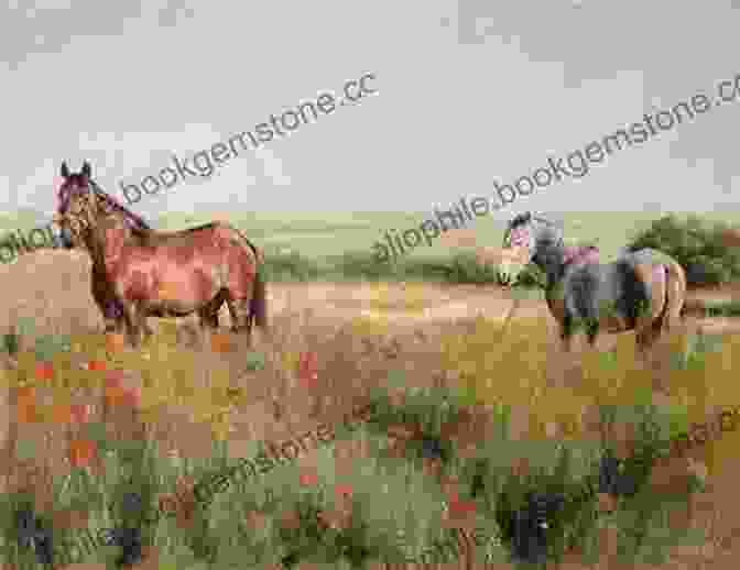 A Serene Acrylic Painting Of A Horse Grazing In A Field, Surrounded By Lush Greenery. Horses A Collection Of Acrylic Paintings Of Horses