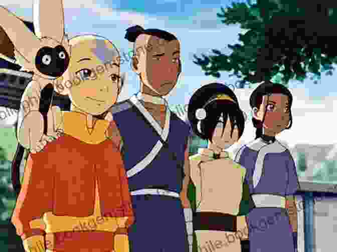 Aang, Katara, Sokka, Toph, And Zuko Stand Together In A Battle Stance Against A Backdrop Of Elemental Symbols. Avatar: The Last Airbender The Rift Part 2 (Avatar The Last Airbender)